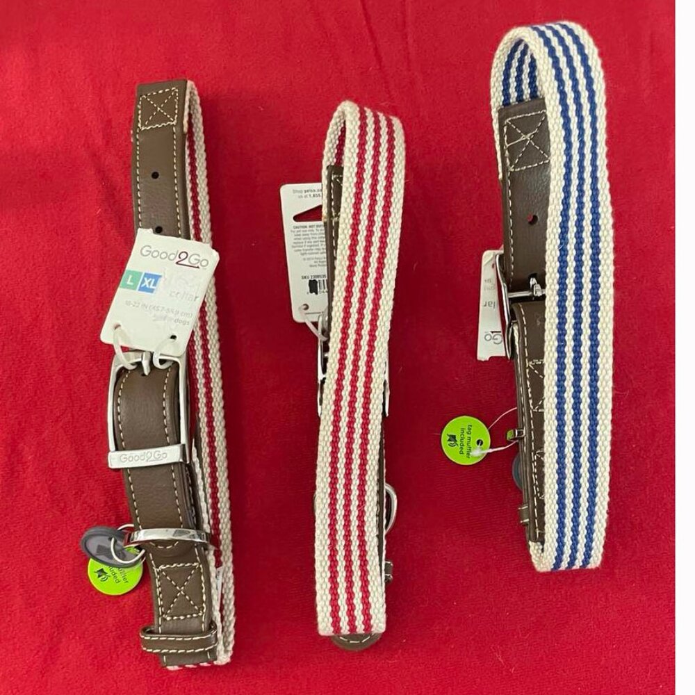 Dog Collar: Adjustable Striped Pin Buckle Collars, M-L